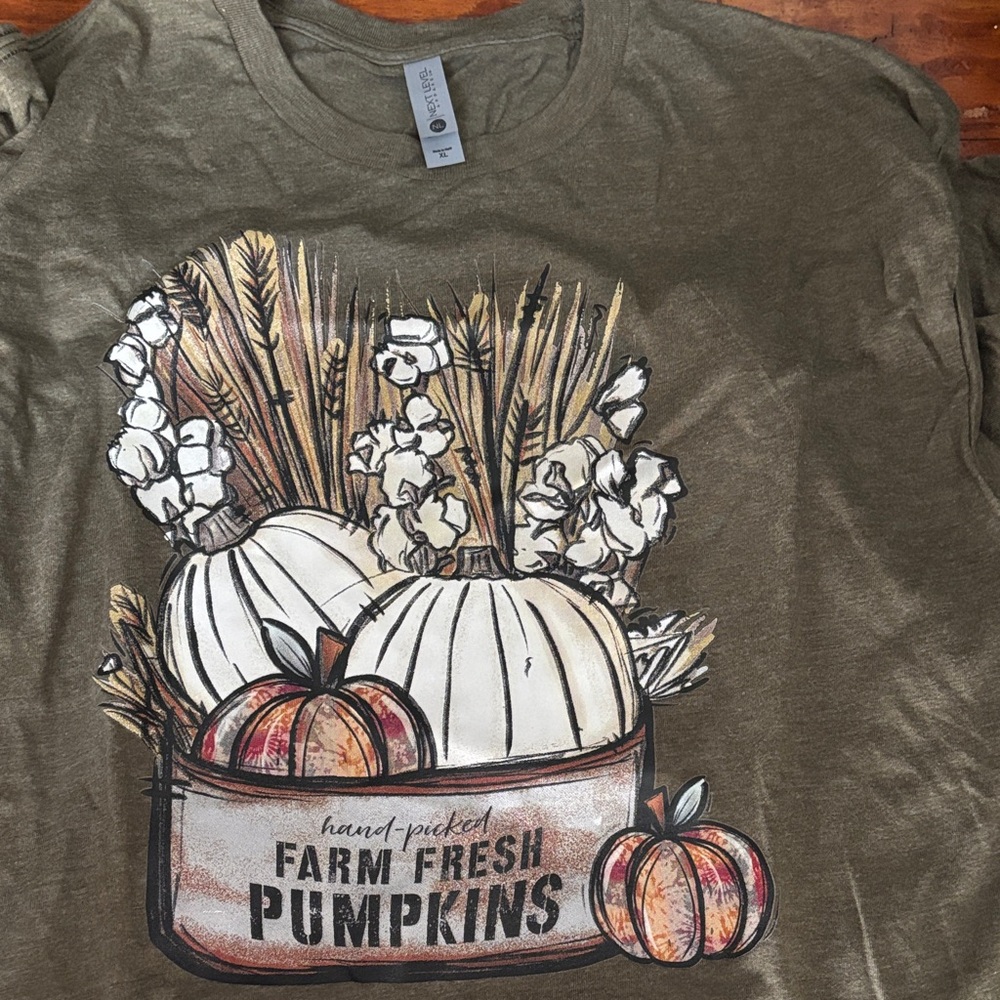 Next Level Apparel Olive Green Farm Fresh Pumpkins Tee